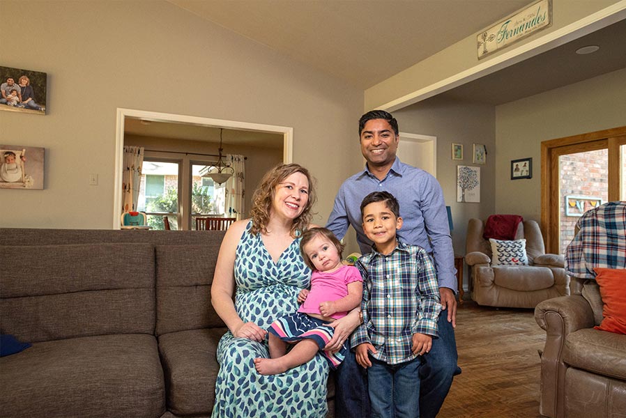 Good Shepherd parishioners Lara and Tele Fernandes, with Charlotte and Sebastian, at their home in Grapevine.