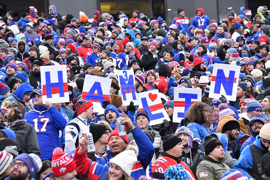 Buffalo Bills crowd with Hamlin sign