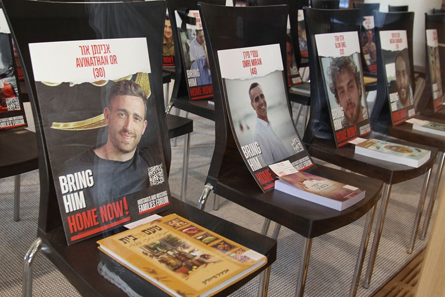 chairs with hostage photos