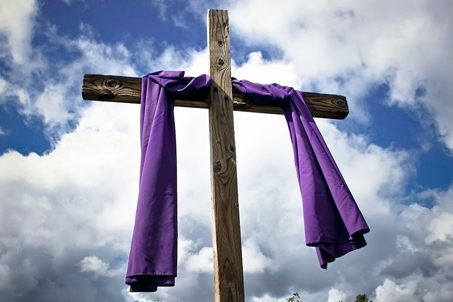 cross with purple cloth