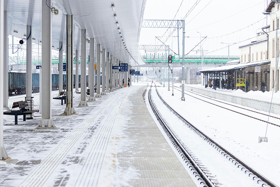 train tracks in snow