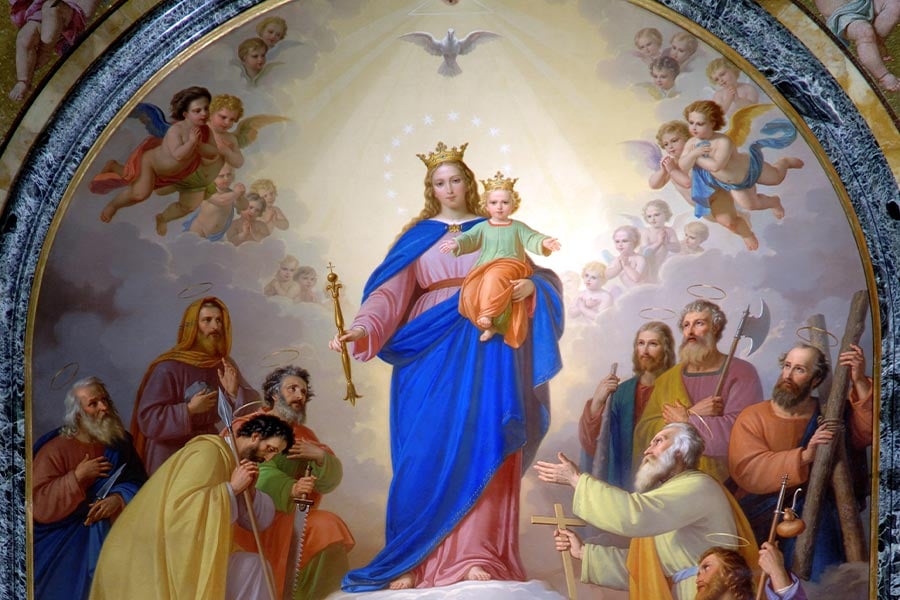 A painting of Mary Help of Christians in the Basilica of Our Lady Help of Christians in Turin, Italy