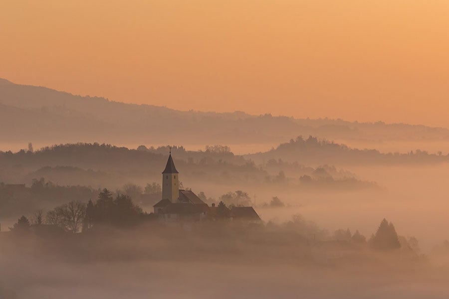 foggy church