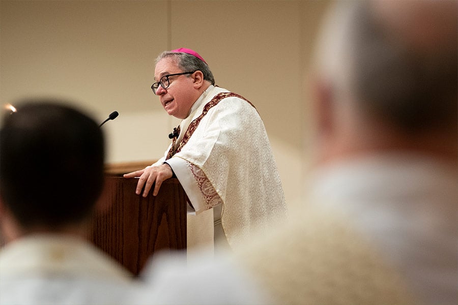 Bishop Olson gives the homily at a Mass in January 2022.