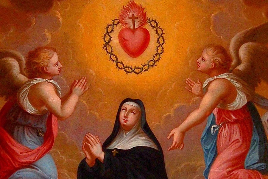 sacred heart with St. Catherine of Siena and angels