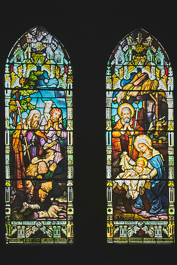stained glass window of nativity