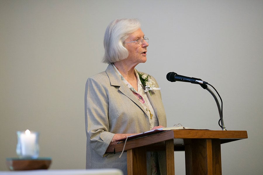 Sister Dorothy Powers at podium