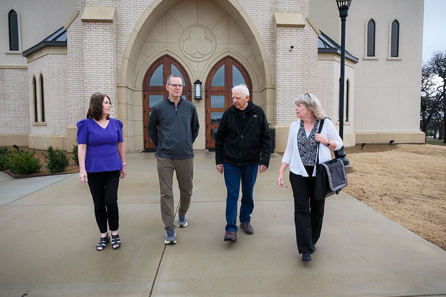 people outside church