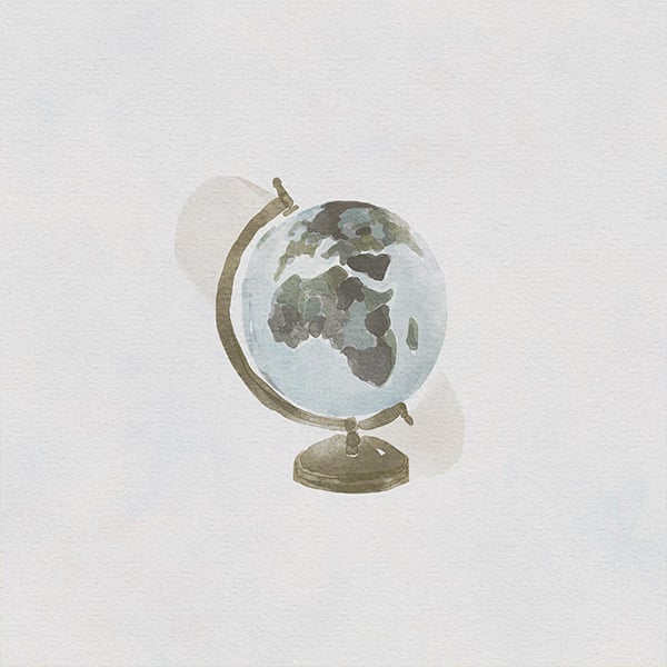 A watercolor of a desktop globe (NTC/Maria Diaz)