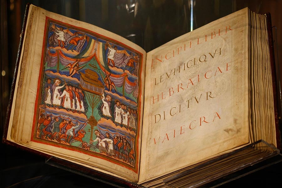 The Bible of St. Paul Outside the Walls, dating from the 9th century, is displayed at the Vatican.