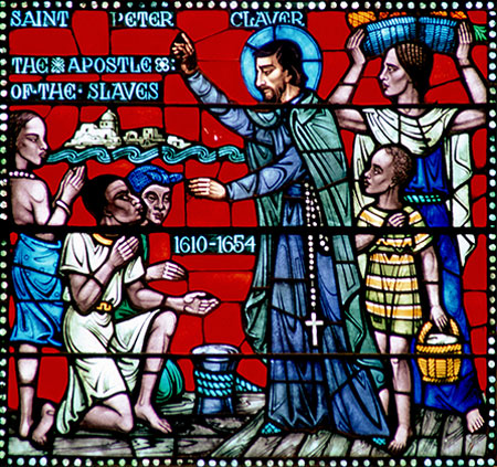 The likeness of St. Peter Claver is seen in stained glass