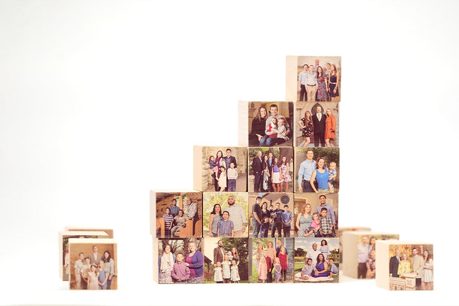 Graphic depicting photos of various families arranged like building blocks (NTC/Juan Guajardo)