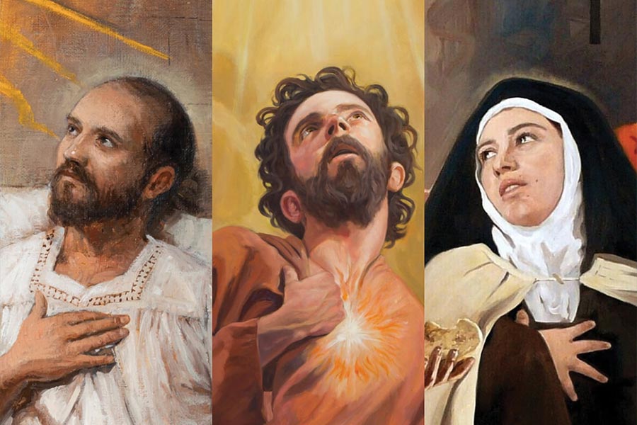 From left, Saint Ignatius of Loyola, Saint Philip Neri, and Saint Teresa of Avila. (artwork by Raul Berzosa)