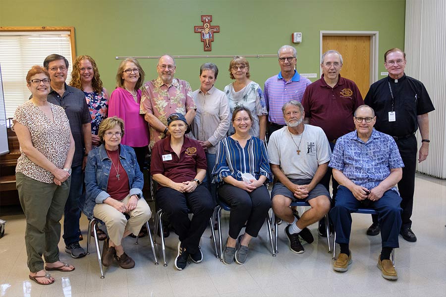The Immaculata Fraternity of the Secular Franciscan Order pose for a group photo at Good Shepherd Church in Colleyville on Sept. 5, 2021. (NTC/Kevin Bartram)