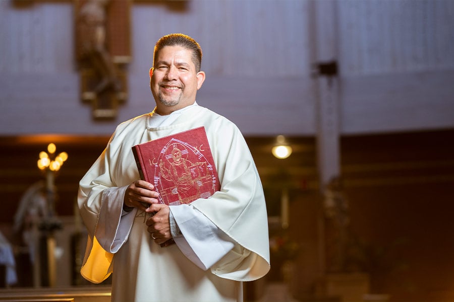 Photo of Deacon Rigoberto Leyva at St. Peter the Apostle Church in White Settlement on May 23, 2020. (NTC/Juan Guajardo)