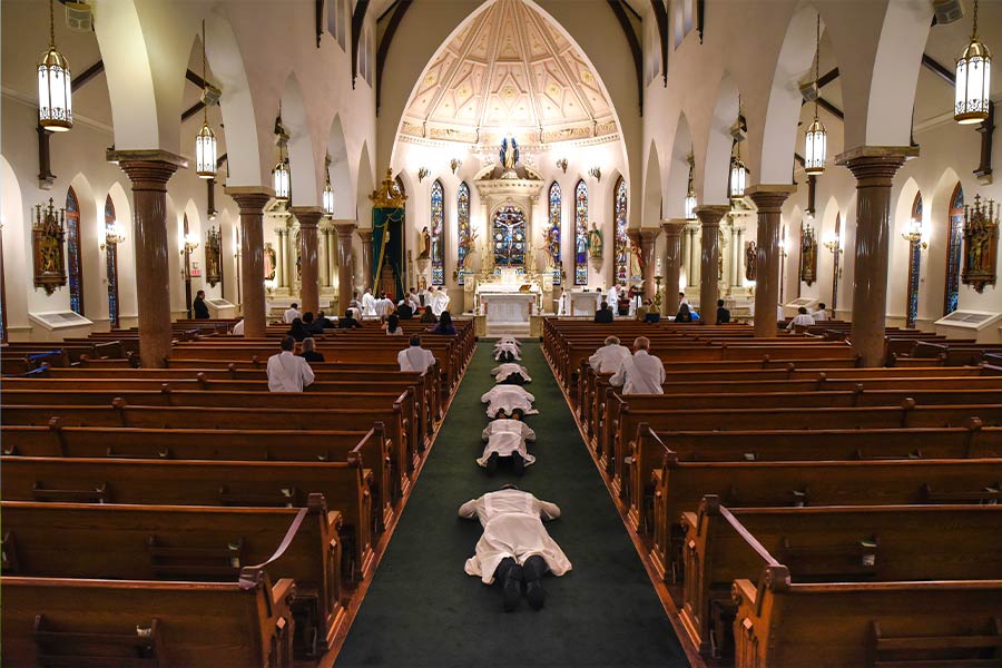 MARCH 2020 - On March 19, 2020, Bishop Michael Olson ordained six men to the transitional diaconate in the diocese in a nearly empty St. Patrick Cathedral. The bishop called the occasion “a great event of hope in the midst of a pandemic.” (NTC/Ben Torres)
