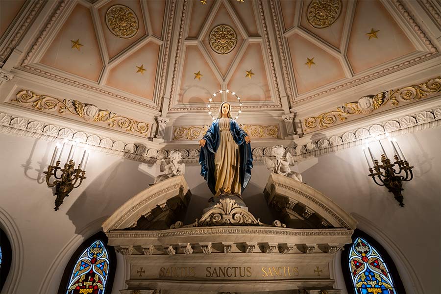 Our Lady of the Apocalypse is above the altar at St. Patrick Cathedral in Fort Worth. (NTC/Juan Guajardo)