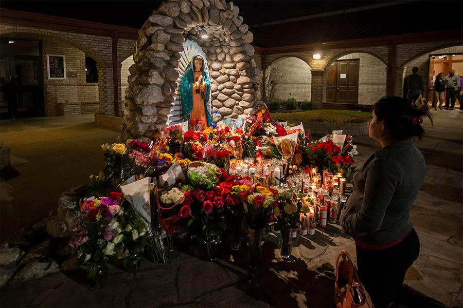 A parishioner prays for the intercession of Our Lady after Mass at Our Lady of Guadalupe Parish in Fort Worth. (NTC/Juan Guajardo)