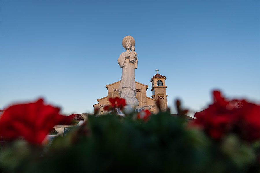 A view of the statue of Our Lady of La Vang in front of Vietnamese Martyrs Church in Arlington. (NTC/Juan Guajardo)