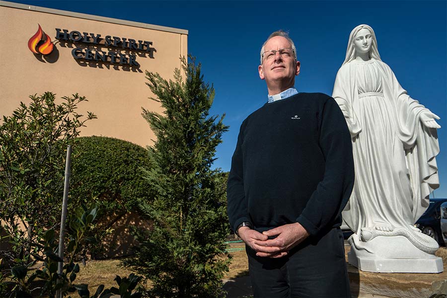 Inspired by his deep devotion to Our Lady of Knock, Father Emmet O’Hara, pastor of St. Stephen Church in Weatherford, had a statue of Our Lady installed outside the church. (NTC/Juan Guajardo)