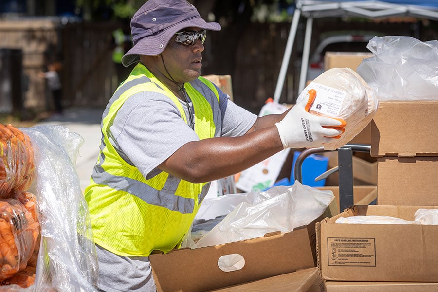 man loading frozen chickens