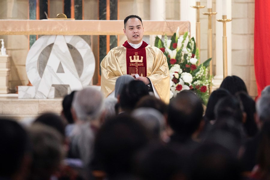 Father Nguyen says his first homily as a priest during his first Mass May 23rd at Christ the King Catholic Church. (NTC/Jayme Donahue)
