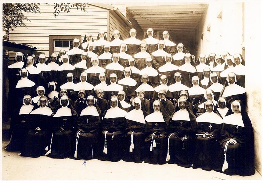 An archival photo of the Sisters of the Holy Family in Louisiana, circa 1920. This order was founded before it was legal for an African-American congregation to exist in the U.S.
