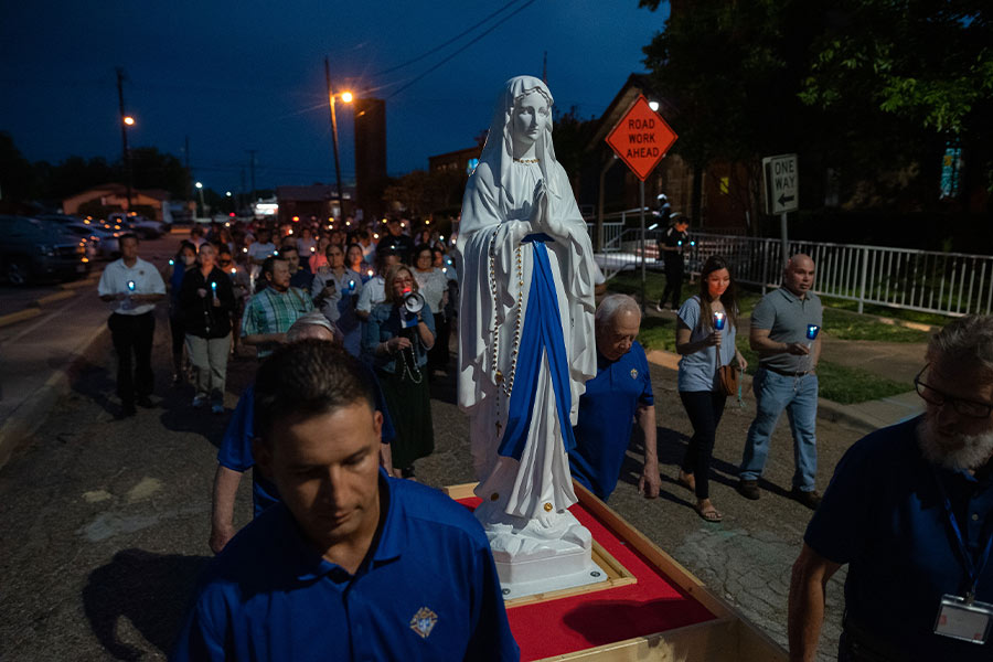 A procession to the grotto was held each night during a special visitation by the relics of St. Bernadette at Our Lady of Lourdes Catholic Parish in Mineral Wells, on July 20 - 22, 2022.  (NTC/Ben Torres)