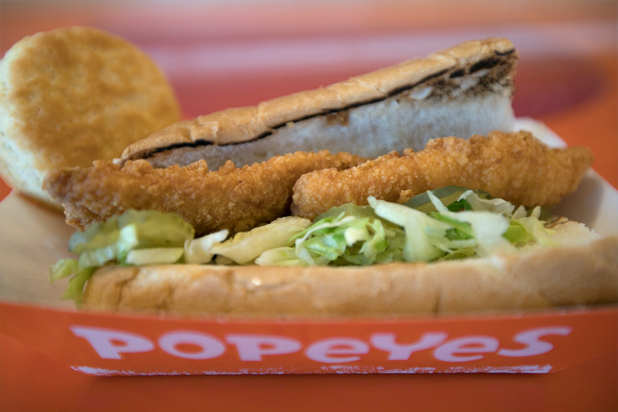 Popeyes is one of several fast-food chains that serve fish sandwiches where Catholics can dine during Lent. (CNS photo/Bob Roller) See FAST-FOOD-FISH Feb. 28, 2019.