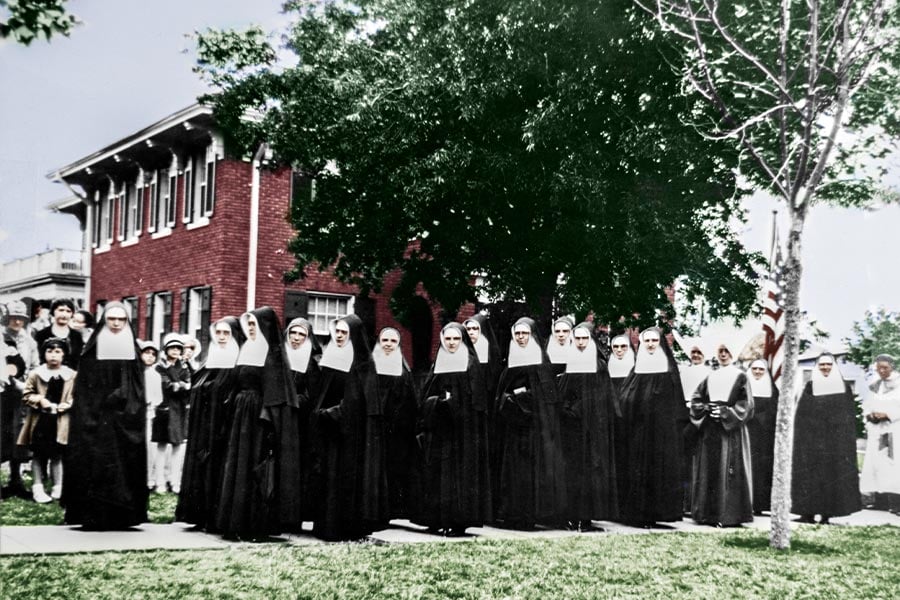 Sisters of St. Mary of Namur are seen in North Texas in this undated NTC file photo. (Colorized by Michael Sherman)