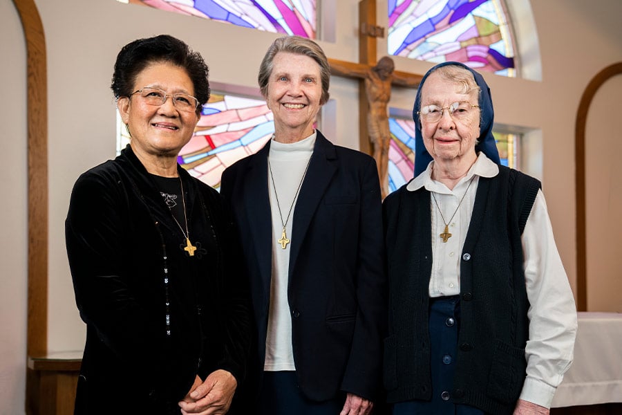 Sister Clara Vo, Sister Rosemary Stanton, and Sister Louise Smith at Our Lady of Victory Convent. (NTC/Juan Guajardo)