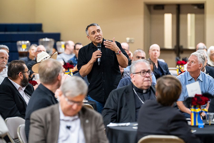 man at a microphone
