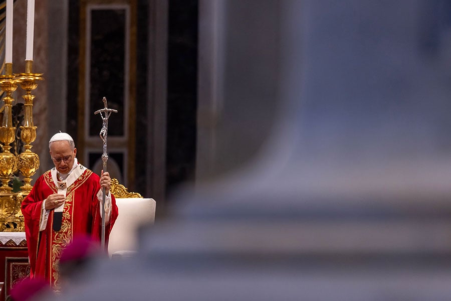 Pope Leo XIV prays