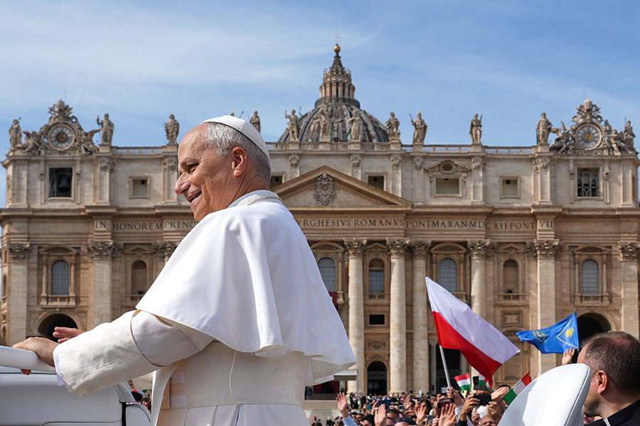 Pope Leo XIV in front of St. Peter's Square crowd