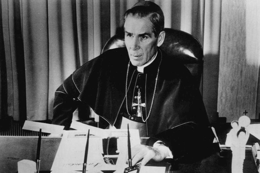 Photo of Bishop Fulton J. Sheen, the Roman Catholic Bishop of the Diocese of Rochester, New York. Sheen had a radio and television program called Life Is Worth Living which aired from 1951 to 1957.