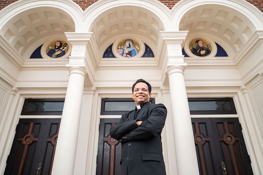 Father John Perikomalayil, HGN, is shown at St. Mary of the Assumption Church in Fort Worth on Sept. 4, 2024. (NTC/Juan Guajardo)