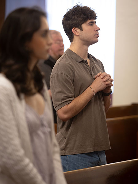 Worshipers attend the second annual Purple Mass for TCU students and alumni at Holy Family Catholic Church, Saturday, March 7, 2026. (NTC/Rodger Mallison)