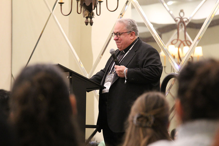 Bishop Michael Olson speaks to diocesan faithful at the SEEK 2026 Conference in Fort Worth on Jan. 4, 2026. 