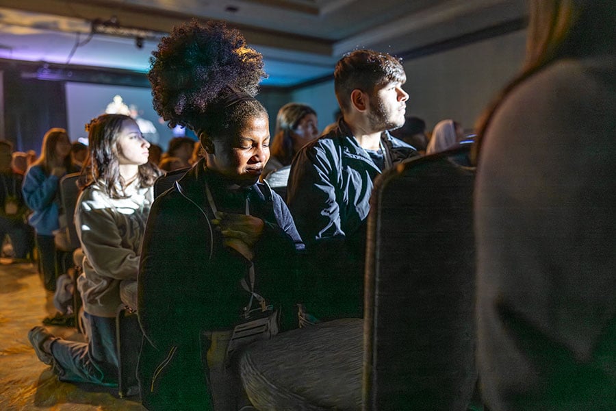 More than 4,500 young adults participate in Eucharistic Adoration during the third day of the SEEK 2026 Fort Worth Conference at Gaylord Texan in Grapevine on January 3, 2026. (NTC/Juan Guajardo)