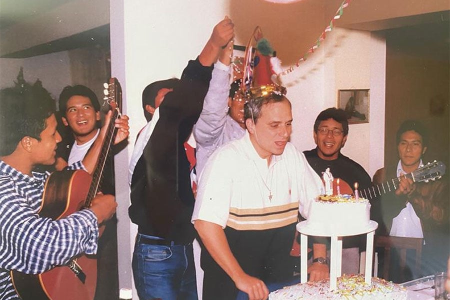 “Pope Leo’s Peru” features archival images from Pope Leo XIV’s nearly 20 years of ministry in Peru, including this shot of the future pope celebrating his birthday with men at an Augustinian house of formation in Trujillo. | Credit: Jonathan Liedl/EWTN News