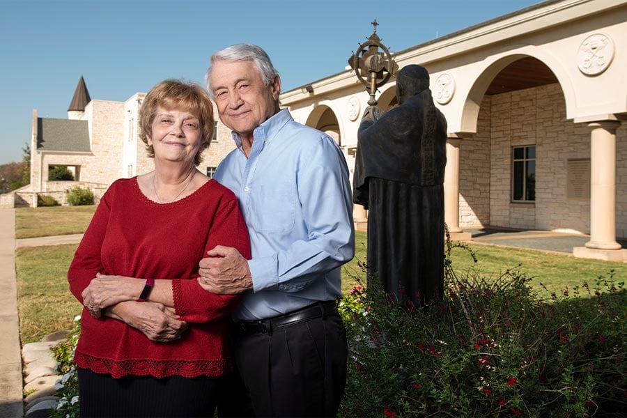 Ron Pekny and Judy Pekny, outside of St. Elizabeth Ann Seton Catholic Church in Keller, on Nov. 07, 2020. At the time of the photo, Ron Pekny said, "We've been married for 20,607 days." (NTC/Ben Torres)